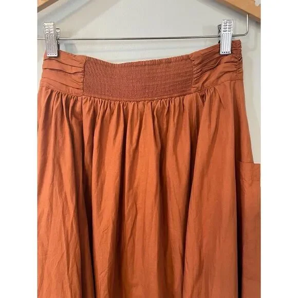 Free People Button Front Lined Midi Skirt Mustard Orange Size Small - Picture 4 of 11